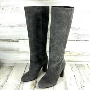 Vince Camuto Womens 9 Femmie Gray Suede Leather Heeled Almond Toe Knee Boots NEW